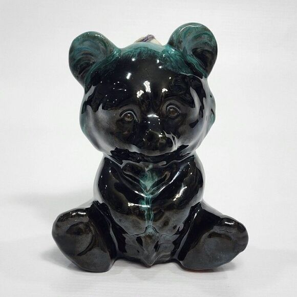 Blue Mountain Pottery 5" Green Drip Glaze Teddy Bear w Sticker Tag Canada - Picture 1 of 8
